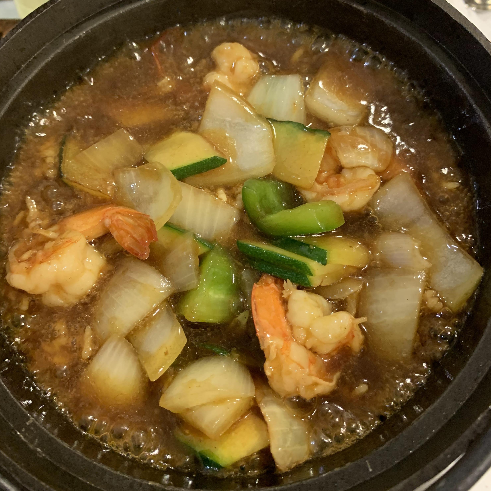 Ku-Bak,arroz crujiente y caldoso con langostinos y verduras