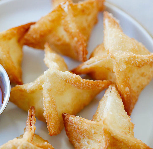 Crab Rangoon,pasta rellena de queso y cangrejo